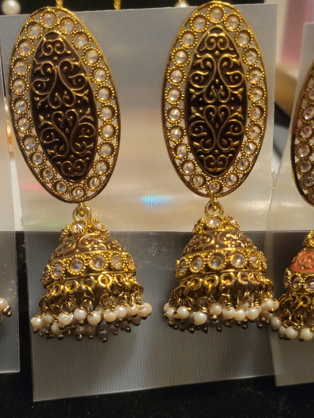 Gold Filigree Jhumka Earrings with White Pearls